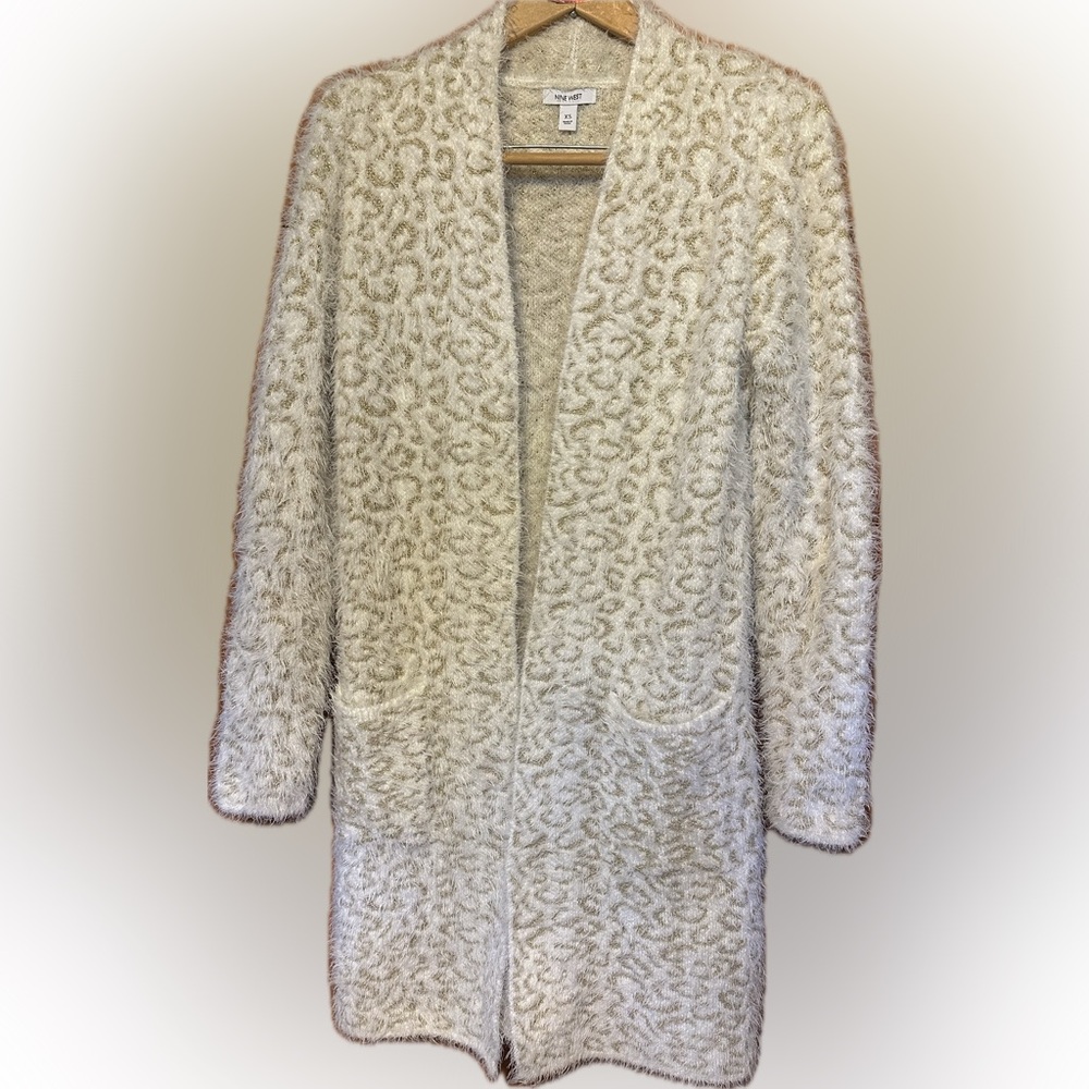 Nine West Cream w/ Gold Fuzzy Long Cardigan Sweater